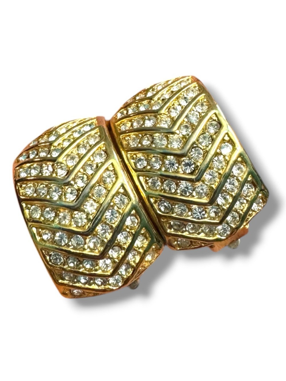 Gold Crystal Chevron Clip-On Earrings - Women Jewelry - Picture 3 of 4